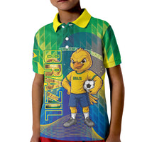 Custom Brazil Football 2026 Kid Polo Shirt Canarinho Mascot Bate no Peito