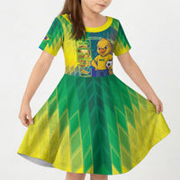 Custom Brazil Football 2026 Kid Short Sleeve Dress Canarinho Mascot Bate no Peito