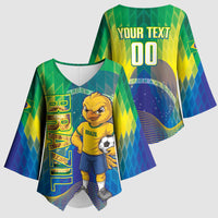 Custom Brazil Football 2026 Kimono Sleeve Blouse Canarinho Mascot Bate no Peito