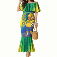 Custom Brazil Football 2026 Mermaid Dress Canarinho Mascot Bate no Peito