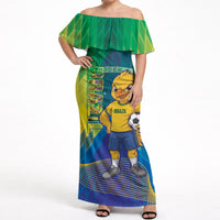 Custom Brazil Football 2026 Off Shoulder Maxi Dress Canarinho Mascot Bate no Peito