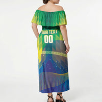 Custom Brazil Football 2026 Off Shoulder Maxi Dress Canarinho Mascot Bate no Peito