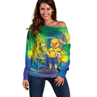 Custom Brazil Football 2026 Off Shoulder Sweater Canarinho Mascot Bate no Peito