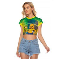 Custom Brazil Football 2026 Raglan Cropped T Shirt Canarinho Mascot Bate no Peito