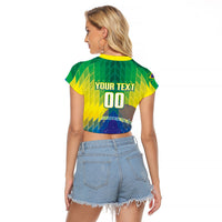 Custom Brazil Football 2026 Raglan Cropped T Shirt Canarinho Mascot Bate no Peito