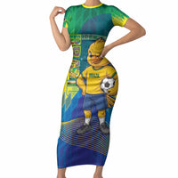 Custom Brazil Football 2026 Short Sleeve Bodycon Dress Canarinho Mascot Bate no Peito