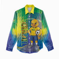 Custom Brazil Football 2026 Women Casual Shirt Canarinho Mascot Bate no Peito