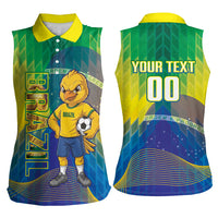 Custom Brazil Football 2026 Women Sleeveless Polo Shirt Canarinho Mascot Bate no Peito