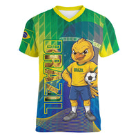 Custom Brazil Football 2026 Women V-Neck T-Shirt Canarinho Mascot Bate no Peito
