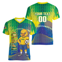 Custom Brazil Football 2026 Women V-Neck T-Shirt Canarinho Mascot Bate no Peito