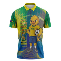 Custom Brazil Football 2026 Zipper Polo Shirt Canarinho Mascot Bate no Peito