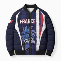 Custom France Football 2026 Bomber Puffer Jacket Allez Les Bleus Flag Brush Style
