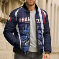 Custom France Football 2026 Bomber Puffer Jacket Allez Les Bleus Flag Brush Style