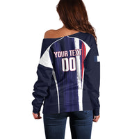 Custom France Football 2026 Off Shoulder Sweater Allez Les Bleus Flag Brush Style