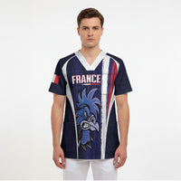 Custom France Football 2026 Scrub Top Allez Les Bleus Flag Brush Style