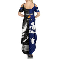 New Zealand and Scotland Rugby Summer Maxi Dress All Black Maori With Thistle Together - Wonder Print Shop