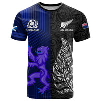 New Zealand and Scotland Rugby T Shirt All Black Maori With Thistle Together - Wonder Print Shop