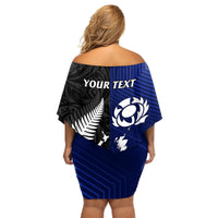 Personalised New Zealand and Scotland Rugby Off Shoulder Short Dress All Black Maori With Thistle Together - Wonder Print Shop