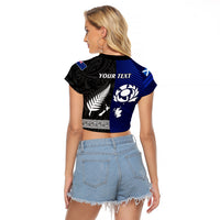 Personalised New Zealand and Scotland Rugby Raglan Cropped T Shirt All Black Maori With Thistle Together - Wonder Print Shop