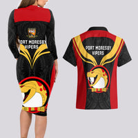 Papua New Guinea Rugby Couples Matching Long Sleeve Bodycon Dress and Hawaiian Shirt Port Moresby Vipers PNG Polynesian Pattern - Wonder Print Shop