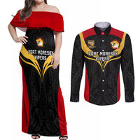 Papua New Guinea Rugby Couples Matching Off Shoulder Maxi Dress and Long Sleeve Button Shirts Port Moresby Vipers PNG Polynesian Pattern - Wonder Print Shop
