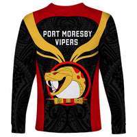 Papua New Guinea Rugby Long Sleeve Shirt Port Moresby Vipers PNG Polynesian Pattern - Wonder Print Shop