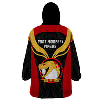 Papua New Guinea Rugby Wearable Blanket Hoodie Port Moresby Vipers PNG Polynesian Pattern - Wonder Print Shop