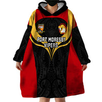 Papua New Guinea Rugby Wearable Blanket Hoodie Port Moresby Vipers PNG Polynesian Pattern - Wonder Print Shop
