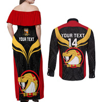 Custom Papua New Guinea Rugby Couples Matching Off Shoulder Maxi Dress and Long Sleeve Button Shirts Port Moresby Vipers PNG Polynesian Pattern - Wonder Print Shop