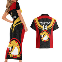 Custom Papua New Guinea Rugby Couples Matching Short Sleeve Bodycon Dress and Hawaiian Shirt Port Moresby Vipers PNG Polynesian Pattern - Wonder Print Shop