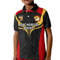 Custom Papua New Guinea Rugby Kid Polo Shirt Port Moresby Vipers PNG Polynesian Pattern - Wonder Print Shop