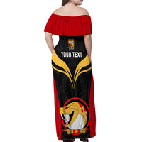 Custom Papua New Guinea Rugby Off Shoulder Maxi Dress Port Moresby Vipers PNG Polynesian Pattern - Wonder Print Shop
