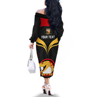 Custom Papua New Guinea Rugby Off The Shoulder Long Sleeve Dress Port Moresby Vipers PNG Polynesian Pattern - Wonder Print Shop