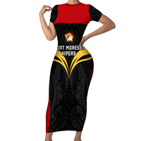 Custom Papua New Guinea Rugby Short Sleeve Bodycon Dress Port Moresby Vipers PNG Polynesian Pattern - Wonder Print Shop