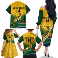 Custom South Africa Rugby Family Matching Off The Shoulder Long Sleeve Dress and Hawaiian Shirt Springboks Go Champions African Pattern - Wonder Print Shop