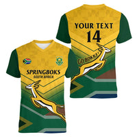 Custom South Africa Rugby Women V-Neck T-Shirt Springboks Go Champions African Pattern - Wonder Print Shop