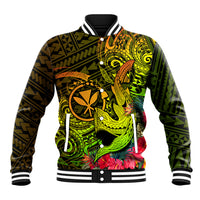 Hawaii Baseball Jacket Kanaka Map With Polynesian Shark Tattoo Reggae Unique - Wonder Print Shop