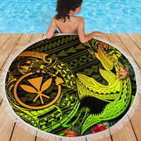 Hawaii Beach Blanket Kanaka Map With Polynesian Shark Tattoo Reggae Unique - Wonder Print Shop
