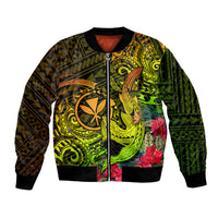 Hawaii Bomber Jacket Kanaka Map With Polynesian Shark Tattoo Reggae Unique - Wonder Print Shop