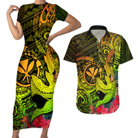 Hawaii Couples Matching Short Sleeve Bodycon Dress and Hawaiian Shirt Kanaka Map With Polynesian Shark Tattoo Reggae Unique - Wonder Print Shop