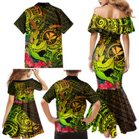 Hawaii Family Matching Mermaid Dress and Hawaiian Shirt Kanaka Map With Polynesian Shark Tattoo Reggae Unique - Wonder Print Shop