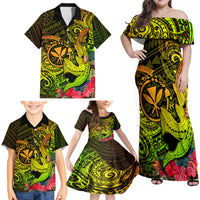 Hawaii Family Matching Off Shoulder Maxi Dress and Hawaiian Shirt Kanaka Map With Polynesian Shark Tattoo Reggae Unique - Wonder Print Shop