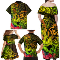 Hawaii Family Matching Off Shoulder Maxi Dress and Hawaiian Shirt Kanaka Map With Polynesian Shark Tattoo Reggae Unique - Wonder Print Shop