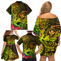 Hawaii Family Matching Off Shoulder Short Dress and Hawaiian Shirt Kanaka Map With Polynesian Shark Tattoo Reggae Unique - Wonder Print Shop