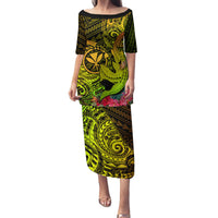 Hawaii Family Matching Puletasi Dress and Hawaiian Shirt Kanaka Map With Polynesian Shark Tattoo Reggae Unique - Wonder Print Shop