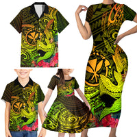 Hawaii Family Matching Short Sleeve Bodycon Dress and Hawaiian Shirt Kanaka Map With Polynesian Shark Tattoo Reggae Unique - Wonder Print Shop