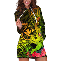Hawaii Hoodie Dress Kanaka Map With Polynesian Shark Tattoo Reggae Unique - Wonder Print Shop