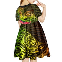 Hawaii Kid Short Sleeve Dress Kanaka Map With Polynesian Shark Tattoo Reggae Unique - Wonder Print Shop