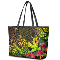 Hawaii Leather Tote Bag Kanaka Map With Polynesian Shark Tattoo Reggae Unique - Wonder Print Shop