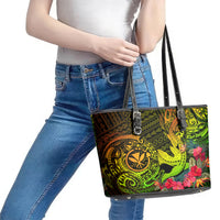 Hawaii Leather Tote Bag Kanaka Map With Polynesian Shark Tattoo Reggae Unique - Wonder Print Shop